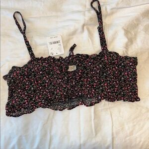 Free People Intimately Black Floral Top with Pink and Green